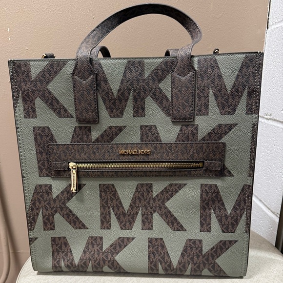 Michael Kors Green & Brown Logo Tote Bag